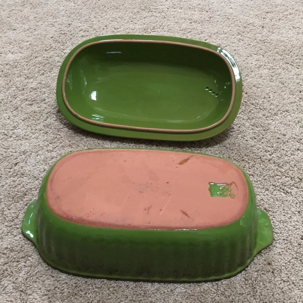 CERAMIC green oval shaped casserole
